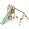 Image de Aire de jeu extérieur en bois - 1 toboggan avec 2 balançoires - 348x284x188cm - Ambroise