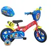 Image de Vélo enfant - Modèle 12'' pour garçon de taille 85 à 100 cm équipé de 1 frein, 2 stabilisateurs, plaque avant décorative, bidon arrière + Casque Pat