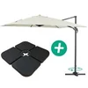 Image de Parasol jardin déporté Alu "Sun 3" - Carré - 3 x 3 m - Ecru - Dalles incluses