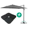 Image de Parasol jardin déporté Alu "Sun 3" - Carré - 3 x 3 m - Gris - Dalles incluses