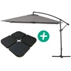Image de Parasol jardin déporté Alu "Ilios 3" - Carré - 3 x 3 m - Gris - Dalles incluses