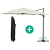 Image de Parasol jardin déporté Alu "Sun 3" - Carré - 3 x 3 m - Ecru + housse de protection