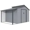 Image de Abri de jardin métal avec pergola "Madras" - 9.12 m² - 257 x 355 x 237 cm - Gris
