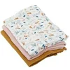 Image de Lot de 3 langes Bambou - 1 Imprimé + 2 Uni - Rose caramel - 60x60 cm