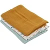 Image de 3 langes bambou 1 Imprimé + 2 Uni - Vert caramel - 60 x 60 cm