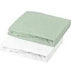 Image de Lot de 2 draps housse - MON PTIT DODO - Jersey 100% coton - 60 x 120 cm - Blanc et vert de gris