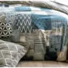 Image de Becquet Drap plat effet patchwork - Bleu - Gris Chiné 180 x 290 cm