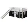 Image de Lit Simple Blanc 90x200 en hauteur avec echelle et rideau Foncé et toboggan