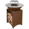 Image de MonMobilierDesign FIESTA Brasero haut acier corten avec plaque et grille amovible inox barbecue plancha extérieur Ø 75 cm