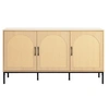Image de Nagato - buffet bas - cannage et effet bois - 3 portes - 150 cm - Bois / Noir