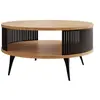Image de Forini - table basse ronde - aspect chêne naturel et noir - 1 niche - 75 cm - Noir / Bois