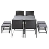 Image de Olaria - ensemble table et chaises de jardin en acier noir - 8 places - coussins gris - Noir / Gris