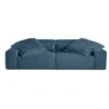 Image de Richie - canapé droit 3 places avec double méridienne - assise profonde - en fausse fourrure côtelée - Bleu Ardoise
