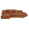 Image de Margaux - Canapé d'angle gauche 5 places convertible avec coffre et têtières réglables en velours texturé - Terracotta
