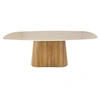 Image de Amara - table à manger - plateau effet travertin - 4 à 8 personnes - Bois / Beige