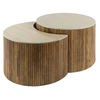 Image de Jade - lot de 2 tables basses gigognes effet travertin - pieds en bois massif de manguier - 60 cm - Bois / Beige