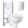 Image de Pack WC suspendu sans bride Bau Ceramic + abattant + plaque chromée + bâti Grohe