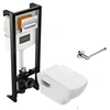 Image de Pack WC suspendu sans bride Struktura + abattant + plaque + bâti + Porte-rouleau Eo rond