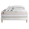 Image de Pack Matelas Le Paisible - Mémoire de forme - Ep : 24cm - Sommier kit Blanc avec couette et 2 oreillers