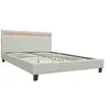 Image de Lit 214 x 167 x 28 cm en tissu cadre a lattes pour 2 personnes de couleur beige