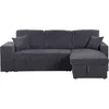 Image de Canape angle fixe 3 places en velours gris 90 x 193 x 90 cm