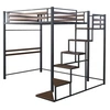 Image de Lit mezzanine en métal avec escalier "LENA" - 140 x 200 cm - Noir et marron noyer