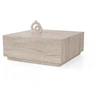 Image de Table basse en bois "Lizbon" - 90 x 90 x 35 cm - Travertin