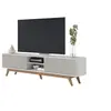 Image de Meuble TV 75 Pouces Blanc Pieds Bois 4 Portes 8 Niches L 218 H 57 P 40 cm - L 218 x l 40 x H 57 cm
