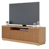 Image de Meuble TV 70 Pouces Chêne 4 Portes 7 Niches 6 Roulettes L 180 H 61.4 P 42.8 cm - L 180 x l 42.8 x H 61.4 cm