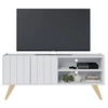Image de Meuble TV Bar 55 Pouces Blanc Pieds Bois 2 Portes 3 Niches L 135.8 H 58.7 P 36.1cm - L 135.8 x l 36.1 x H 58.7 cm