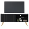 Image de Meuble TV Bar 55 Pouces Noir Pieds Bois 2 Portes 3 Niches L 135.8 H 58.7 P 36.1cm - L 135.8 x l 36.1 x H 58.7 cm