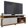 Image de Meuble TV 75 Pouces Chêne et Blanc 2 Portes 9 Niches L 180 H 62 P 39.3 cm - L 180 x l 39.3 x H 62 cm