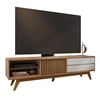 Image de Meuble TV 75 Pouces Chêne et Blanc 1 Porte 2 Tiroirs 3 Niches L 200 H 55.2 P 37.7 cm - L 200 x l 37.7 x H 55.2 cm