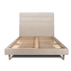 Image de Lit 140x190cm avec tête de lit lignes tissu et sommier kit beige brun - Hauteur totale : 29cm
