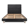 Image de Lit 140x190cm avec tête de lit lignes tissu et sommier kit Noir - Hauteur totale : 29cm