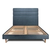 Image de Lit 200x200cm avec tête de lit lignes bouclette et sommier kit Bleu - Hauteur totale : 29cm