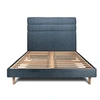 Image de Lit 140x190cm avec tête de lit lignes bouclette et sommier kit Bleu - Hauteur totale : 29cm