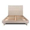 Image de Lit 160x200cm avec tête de lit capitonnée tissu et sommier kit beige brun - Hauteur totale : 29cm
