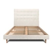 Image de Lit 200x200cm avec tête de lit capitonnée tissu et sommier kit Beige clair - Hauteur totale : 29cm