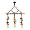Image de Suspension rustique filaire 3 lampes cordes et bois ZYA