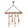 Image de Suspension rustique filaire 4 lampes cordes et bois LOANE