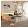 Image de OMAHA - Lit nuage avec coffre de rangement et LED 160x200cm en velours beige avec tête de lit et sommier