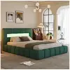 Image de OMAHA - Lit nuage avec coffre de rangement et LED 160x200cm en velours vert avec tête de lit et sommier