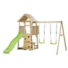 Image de Aire de jeux portique en bois WOODI Double balançoire, toboggan, mur d'escalade, bac a sable, table pique nique, cabane, échelle