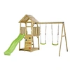 Image de Aire de jeux portique en bois WOODI Double balançoire, toboggan, mur d'escalade, bac a sable, cabane, échelle