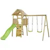 Image de Aire de jeux portique en bois WOODI Double balançoire, toboggan, mur d'escalade, cabane, échelle