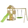 Image de Aire de jeux portique en bois WOODI Double balançoire ou Nid, toboggan, mur d'escalade, bac a sable, table pique nique, cabane, échelle
