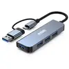 Image de HUB USB 4 PORTS USB 3.0 + ADAPTATEUR USB-A FEMELLE /USB-C MALE GRIS SIDERAL