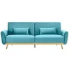 Image de Canape droit 3 places en velours bleu 94 x 210 x 84 cm