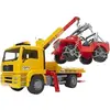 Image de Jeux de voiture - TGA camion dépannage avec chargeur et véhicule tout terrain Bruder Jaune TU 027506